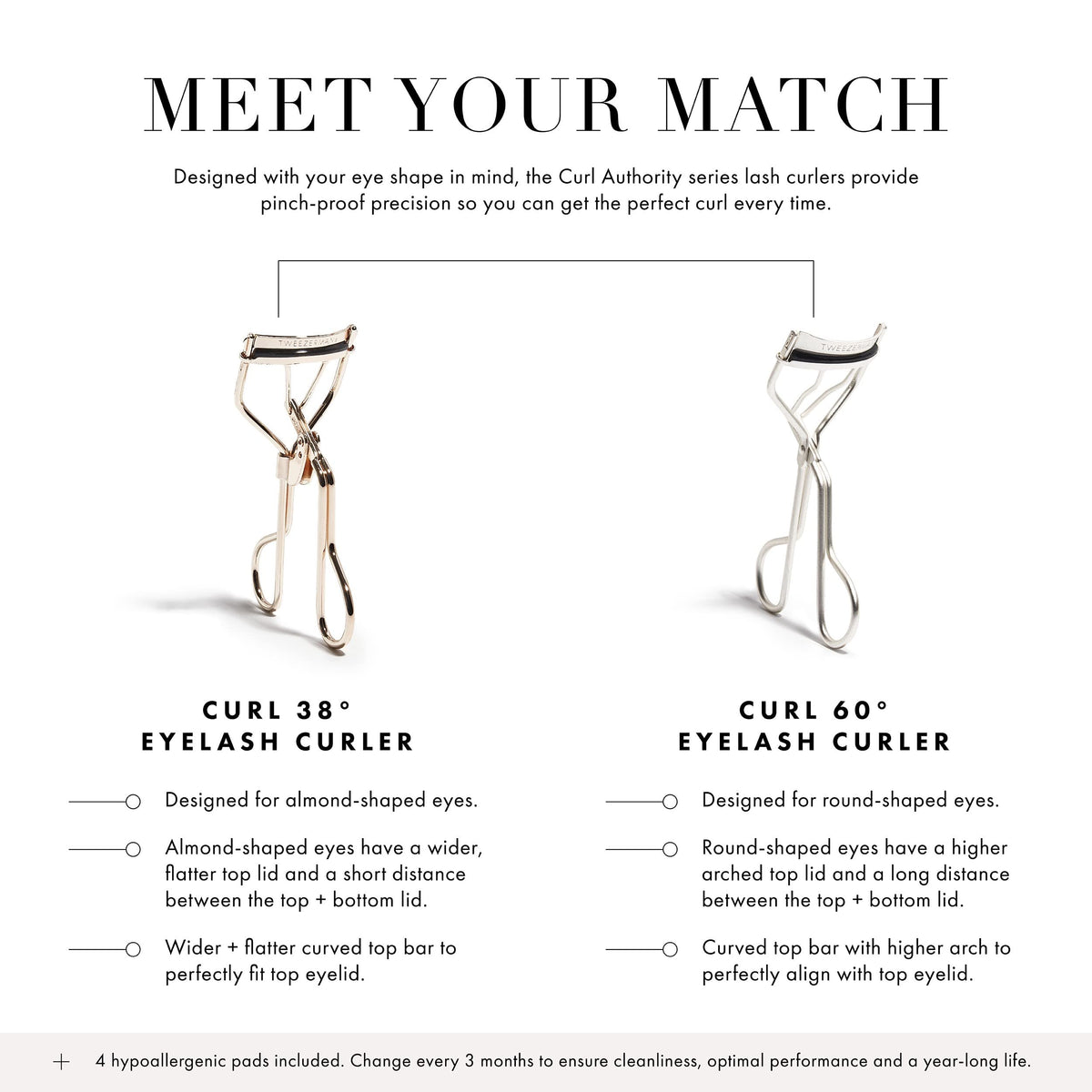 Tweezerman Curl 38 Eyelash Curler for Almond Shaped Eyes Rose Gold