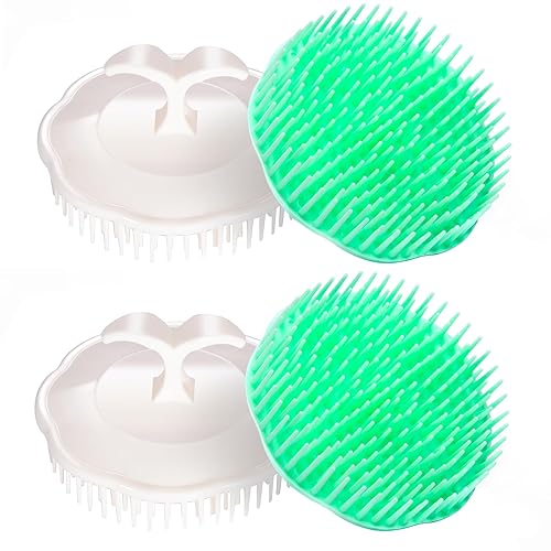 Aroveea Hair Scalp Brush Dandruff Cleaning Brush Shower Scalp Shampoo Brush Scalp Massager Pack of 4 (White and Green) Beauty & Personal Care Aroveea