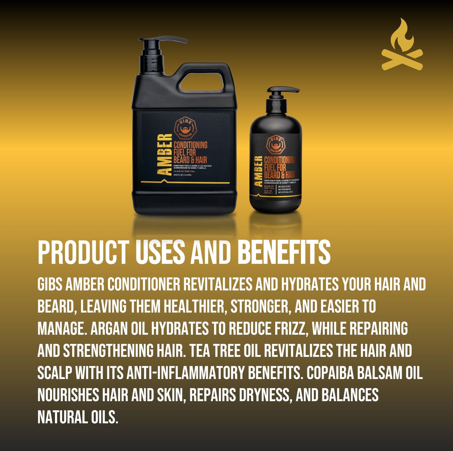 GIBS Amber Beard and Hair Conditioner - Detangle, Control Frizz, Revitalize Dry Hair & Skin, Antimicrobial & Antioxidant - Made in USA Beauty and Personal Care GIBS