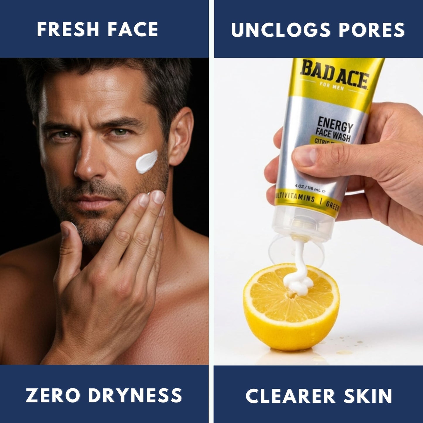 BAD ACE Energy Daily Face Wash | Korean Skin Care Formula Mens Face Wash for Dry Skin, Sensitive, Acne-Prone | Facial Cleanser for Men with Vitamins Beauty & Personal Care BAD ACE