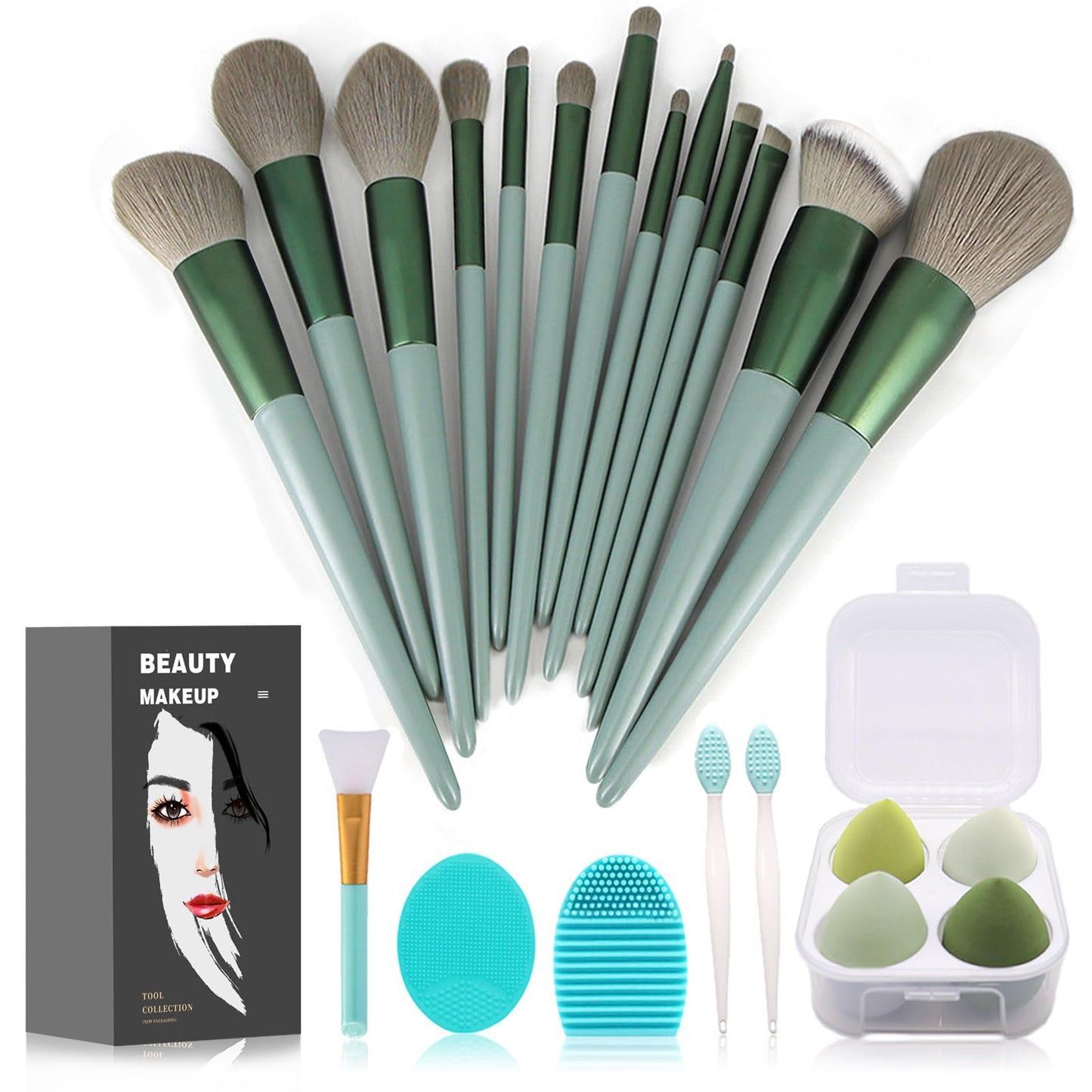 Koccido Makeup Brushes 22 Pcs Makeup Kit,Foundation Brush Eyeshadow Brush Make up Brushes Set (Green, 22 Piece Set Large) Beauty & Personal Care Koccido