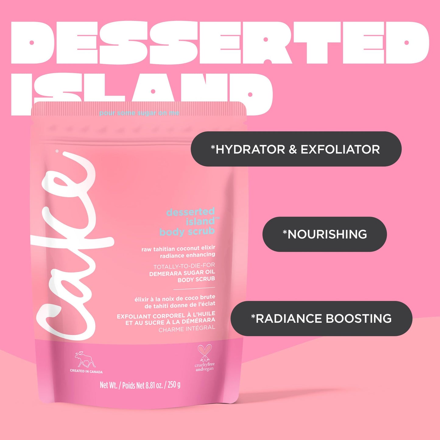 Cake Beauty Desserted Island Vegan Body Sugar Scrub - Shea Butter, Demerara Sugar & Coconut Oil - Gentle Exfoliating Hand, Leg, Foot & Body Sugar Soap Beauty & Personal Care Cake Beauty