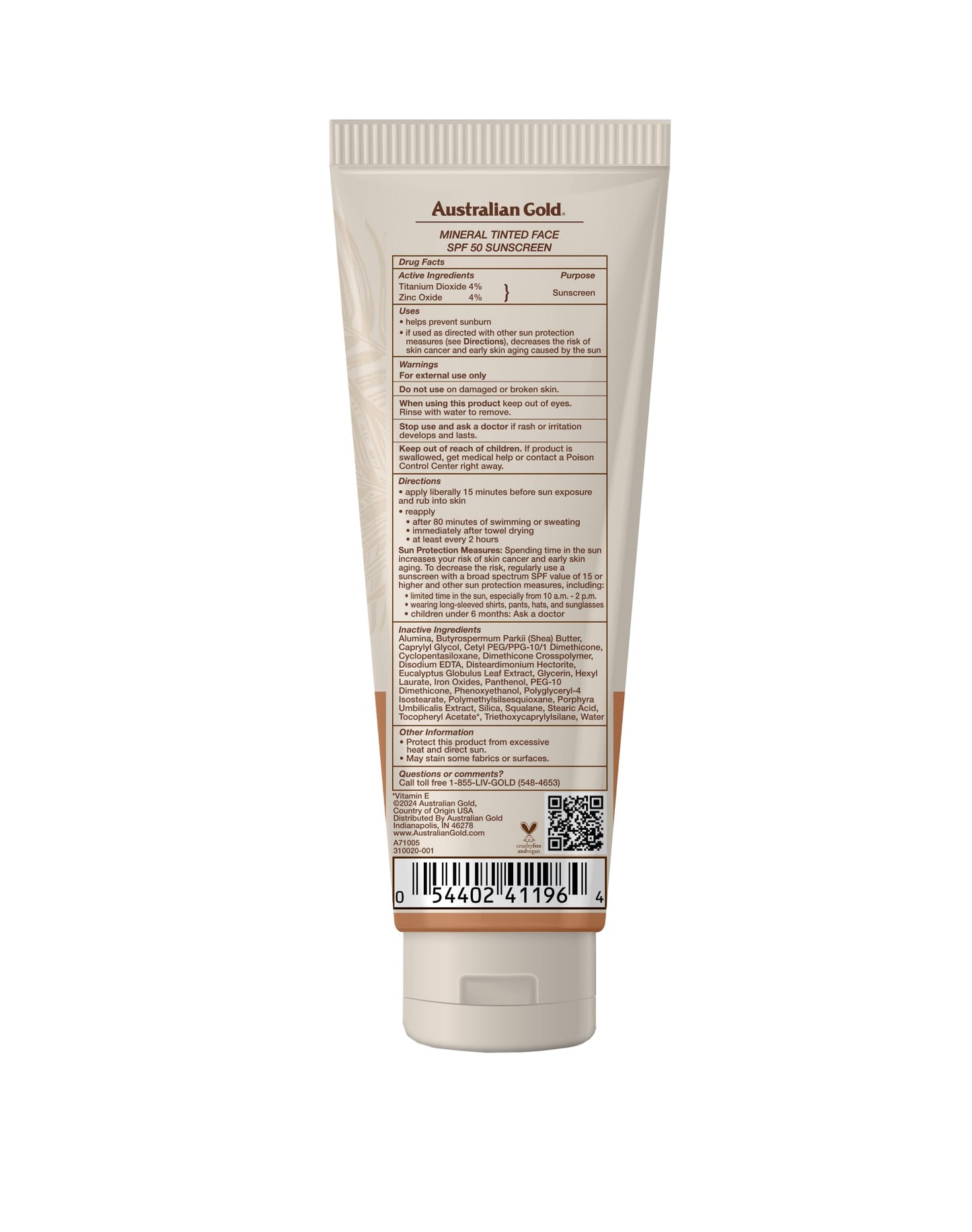 Australian Gold SPF 50 Tinted Mineral Face Sunscreen, Medium to Tan, 2.5 fl oz, Broad Spectrum, Non-Greasy BB Cream with Blue Light & Sun Protection Beauty and Personal Care Australian Gold