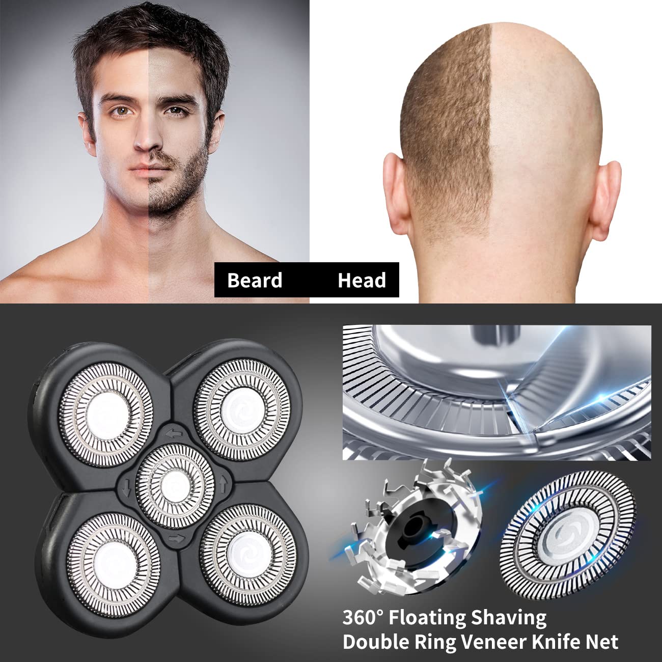 HONTEC 5 Blades Electric Shaver Replacement Heads Universal Blade for Razor (5D Black) Beauty and Personal Care HONTEC