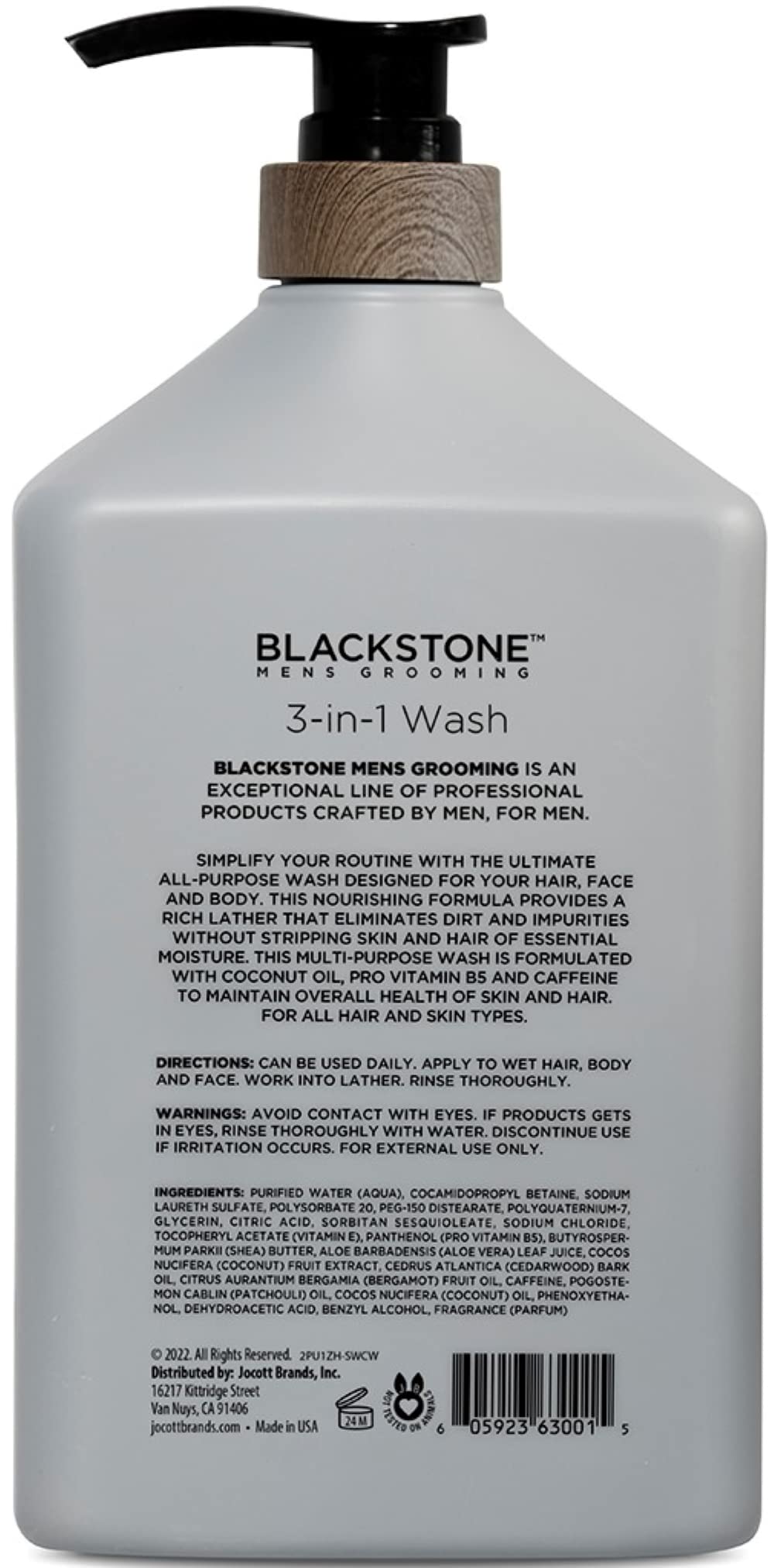 Blackstone 3-in-1 Wash for Men | Cleanse & Condition Hair, Body, & Face | All Skin & Hair Types | Coconut Oil & Vitamin B5 - Sandalwood (32 ounces) Beauty & Personal Care Blackstone