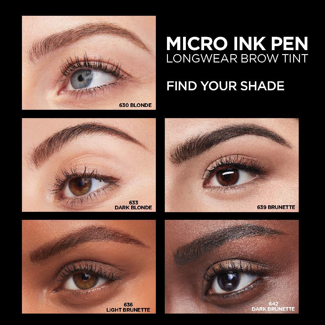 L'Oreal Paris Micro Ink Pen by Brow Stylist, Longwear Brow Tint, Hair-Like Effect, Up to 48HR Wear, Precision Comb Tip, Dark Brunette, 0.033 fl; oz.