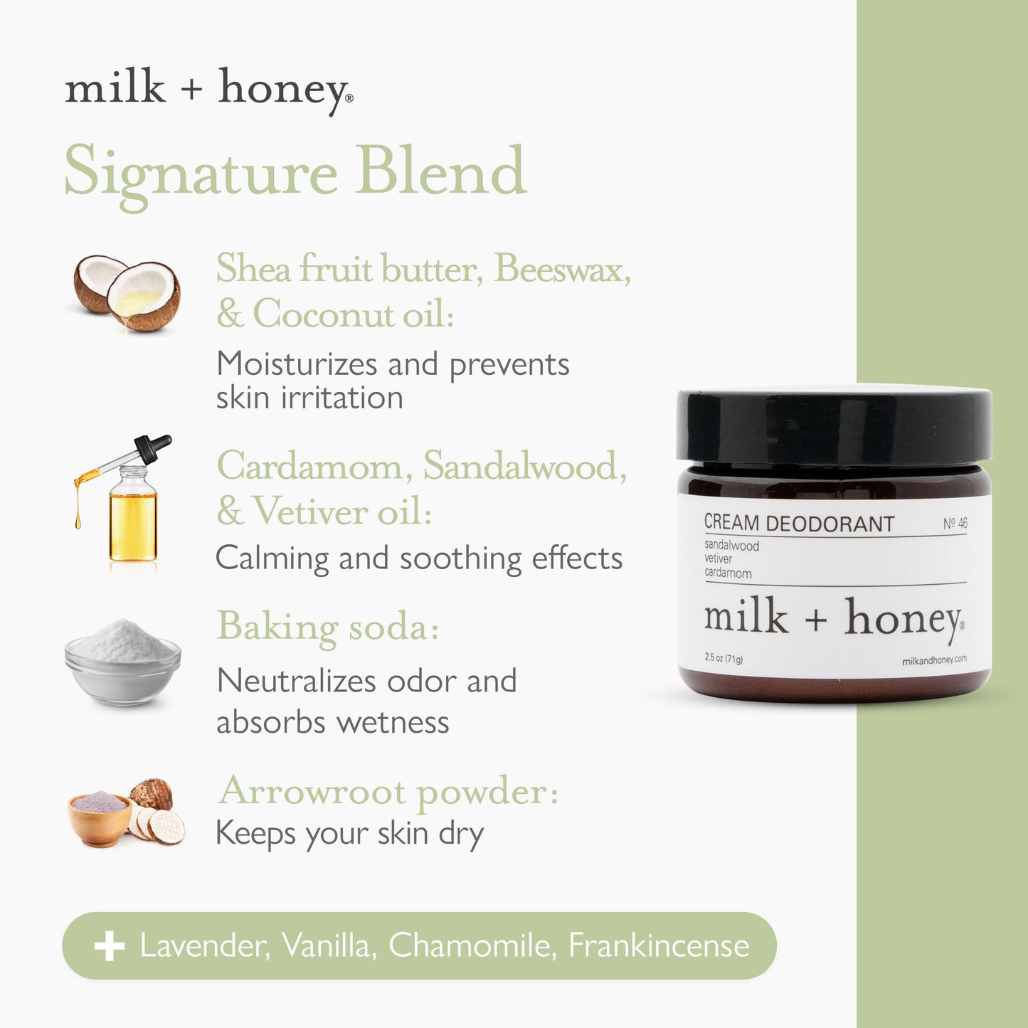 milk + honey Cream Deodorant No. 46 - Aluminum-Free, with Sandalwood, Vetiver, and Cardamom, for Sensitive Skin, 2.5 oz Beauty and Personal Care milk + honey