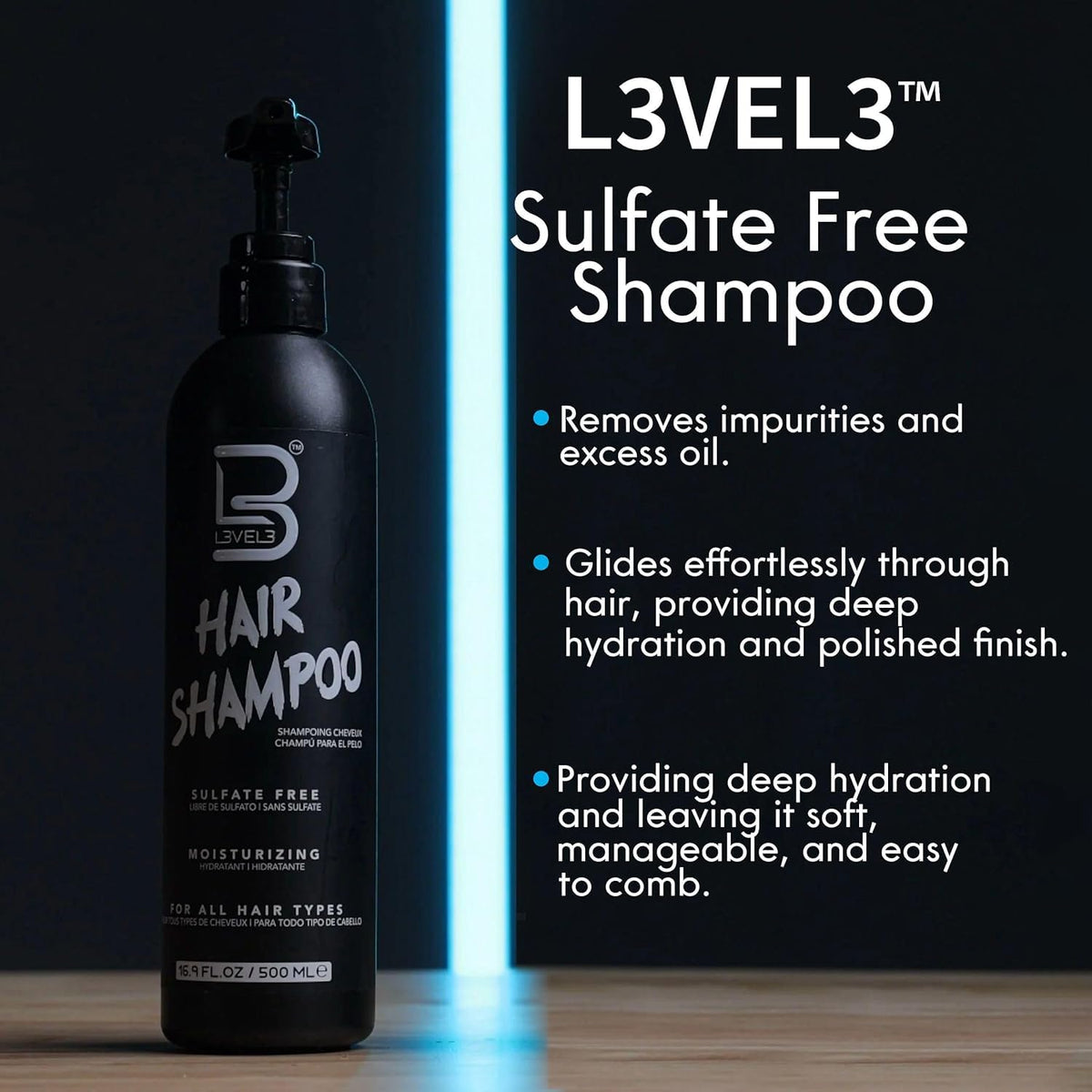 L3 Level 3 Sulfate-Free Hair Shampoo, Anti Frizz, 16.9 oz