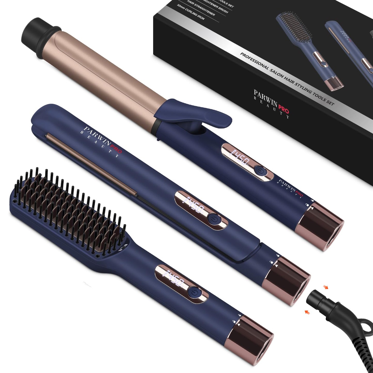Hair Straightener and Curler, PARWIN PRO BEAUTY 1'' Flat Iron, 1.25'' Curling Iron Hair Straightener Brush with Detachable Power Cord, LED Temp Beauty & Personal Care PARWIN PRO BEAUTY