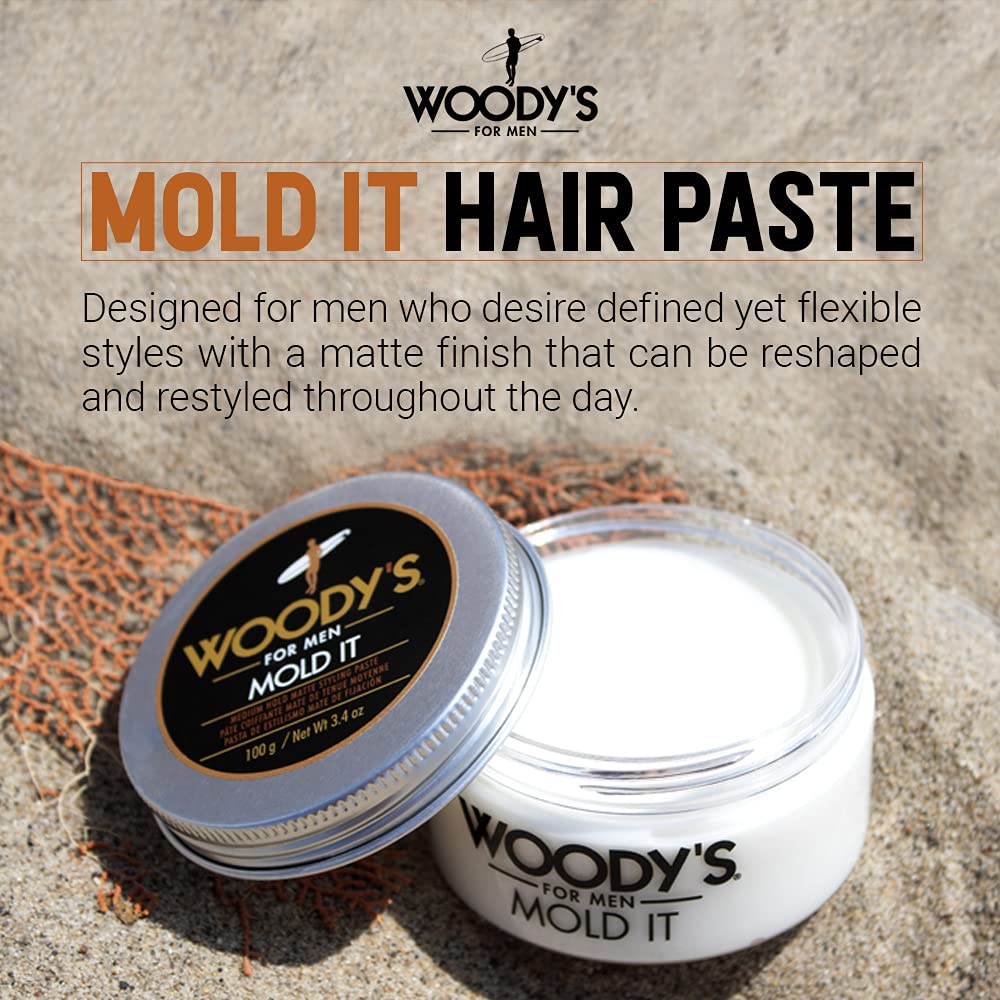 Woody's Mold It Matte Hair Paste for Men - Medium Hold, Matte Finish Styling Clay Pomade For Men Alternative, Adds Texture & Volume, 3.4 oz Beauty & Personal Care Woody's