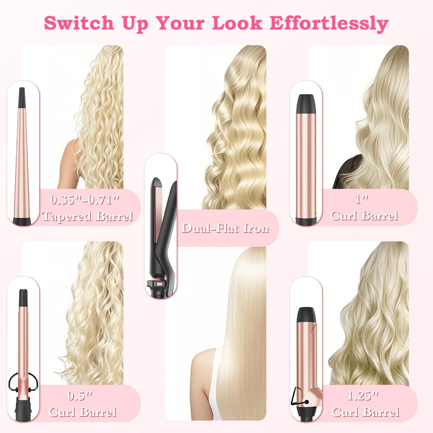 Ufree 5 in 1 Curling Iron with Interchangeable Ceramic Barrels (0.35"-1.25"), Curling Wand Set with Flat Iron Hair Straightener, Instant Heat Up, Dual Beauty and Personal Care Ufree