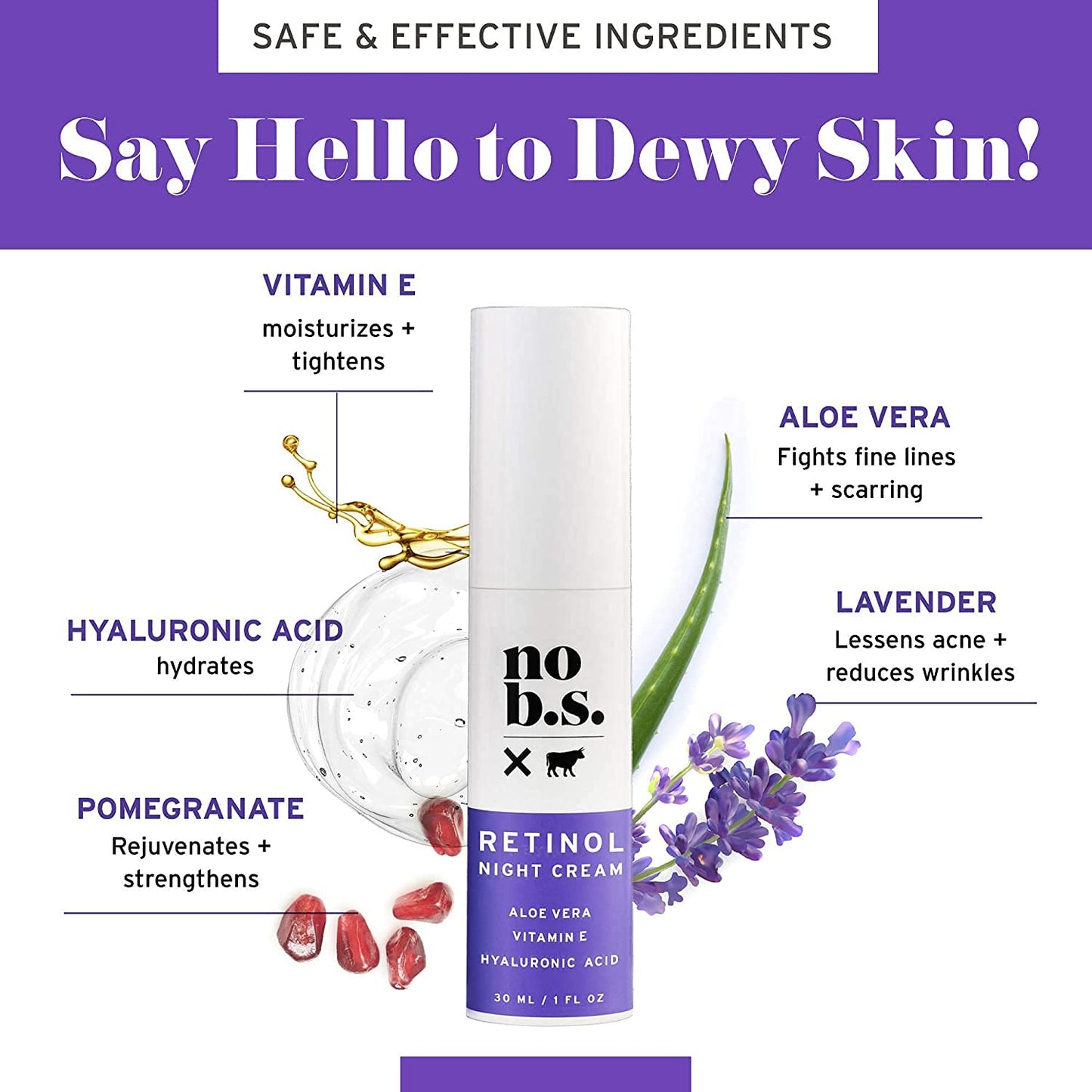 No Bad Stuff - Retinol Cream for Face with Hyaluronic Acid & Vitamin E, Retinol, Wrinkle Cream & Spot Corrector, Vegan, Cruelty Free & Gluten Free Beauty & Personal Care NO B. S. NO BAD STUFF