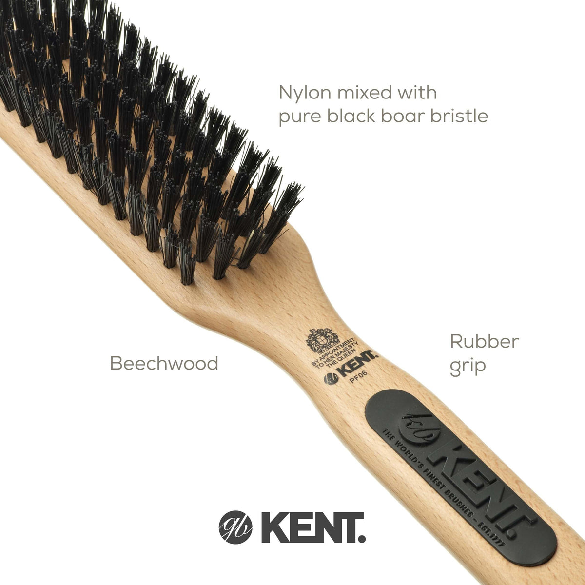 Kent PF06 Narrow Bristle Nylon Mix Hair Brush - Straightening and Styling Brush for Short to Medium Length Hair, Travel Hair Brush,For shining and