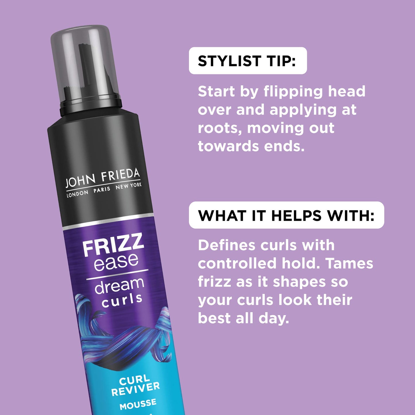 John Frieda Anti Frizz, Frizz Ease Dream Curls Curl Reviver Mousse, Enhances and Moisturizes Natural Curles, Creates a Soft Flexible Hold for Curly or Beauty & Personal Care John Frieda