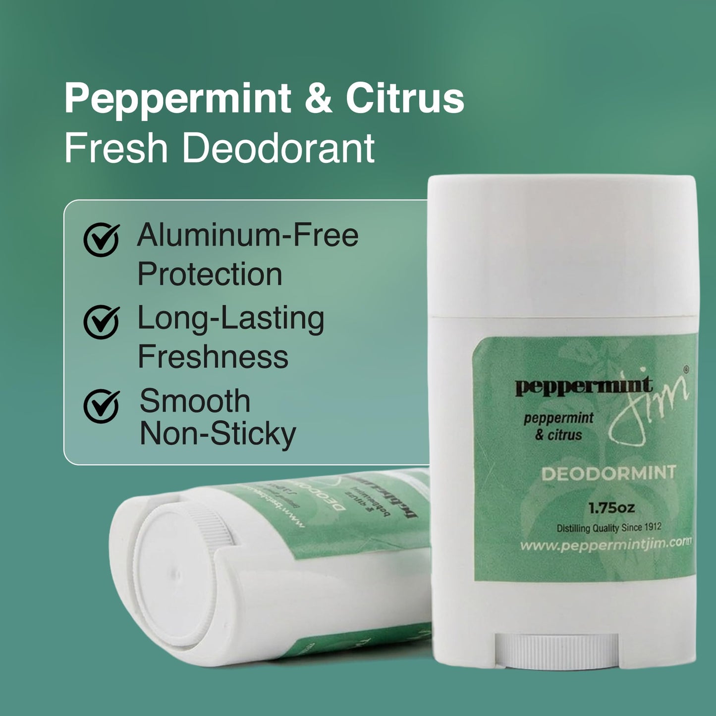 Peppermint Jim Peppermint and Citrus Deodormint Stick 1.75 Oz- Aluminum Free Natural Magnesium Deodorant for Men and Women - Twist Up for Every Day Beauty and Personal Care Peppermint Jim