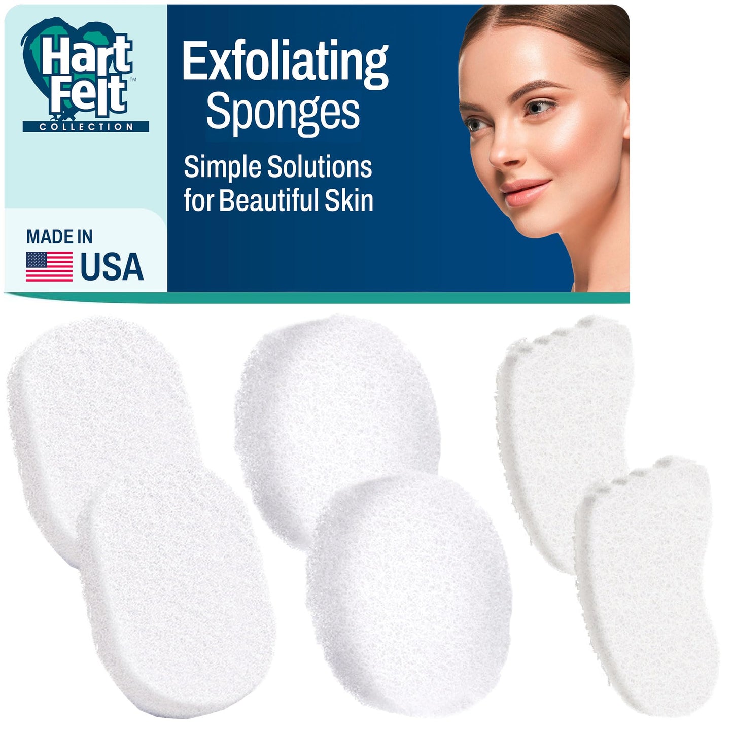 HartFelt Skin Care Bundle Includes 2 each Facial, 2 Body, & Foot Sponges for Exfoliating and Removing Dead Skin - Reusable Chemical-Free Sponges Beauty and Personal Care HartFelt