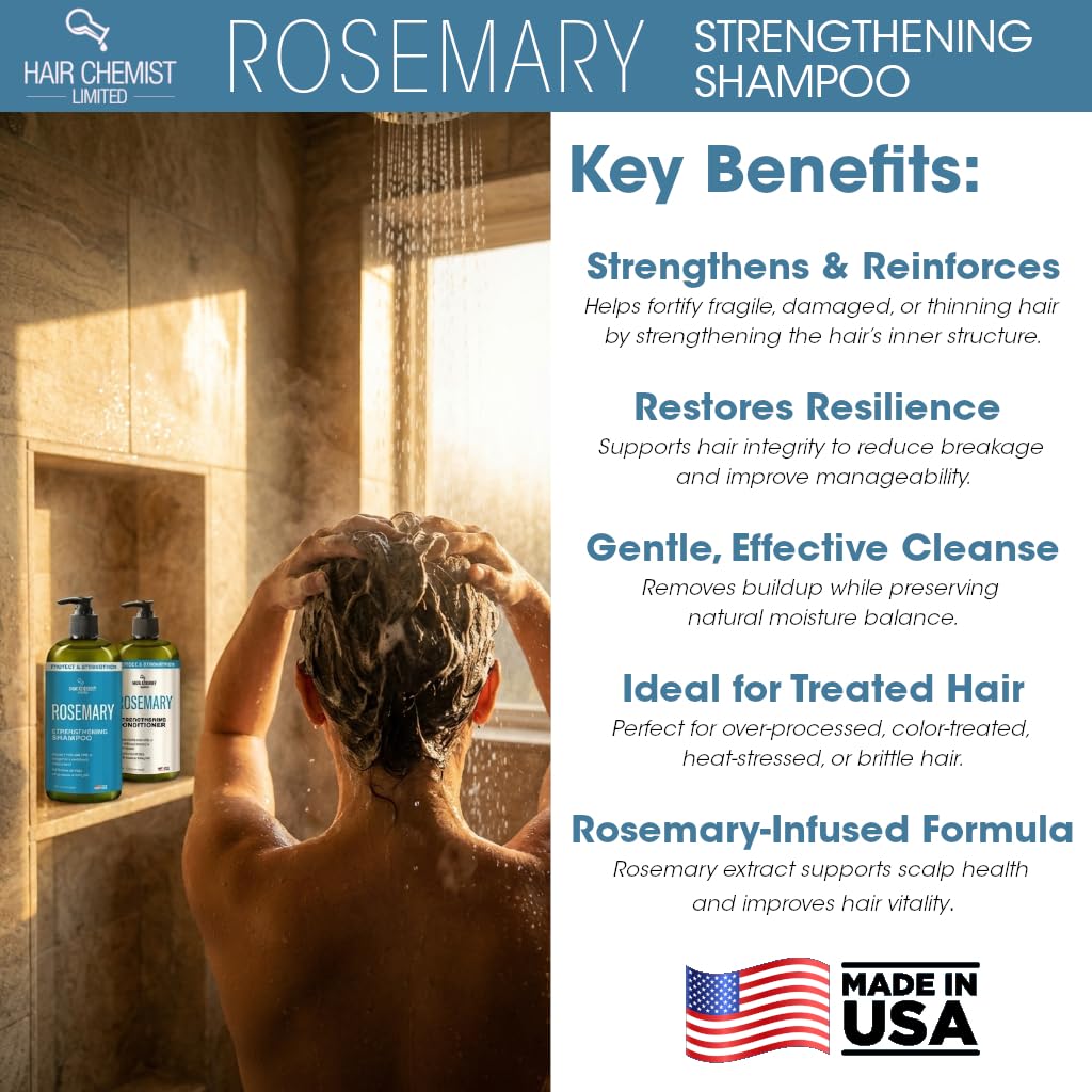 Hair Chemist Protect & Strengthen Rosemary Shampoo & Conditioner Set, 2?PC 33.8 oz Each - Strengthening, Breakage?Reducing Formula for Weak, Brittle Beauty & Personal Care Hair Chemist