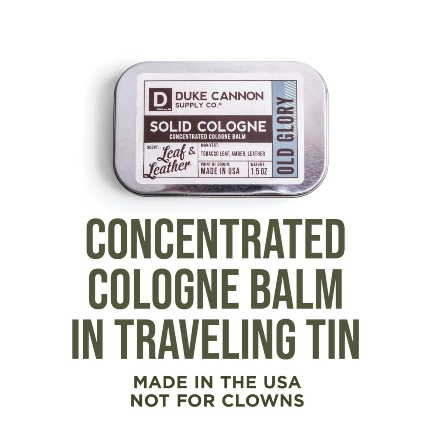 Duke Cannon Solid Cologne - Old Glory Premium Concentrated Cologne Balm, Fresh Tobacco, Amber, and Leather Scent, 1.5 oz. Travel Tin Beauty & Personal Care Duke Cannon Supply Co.