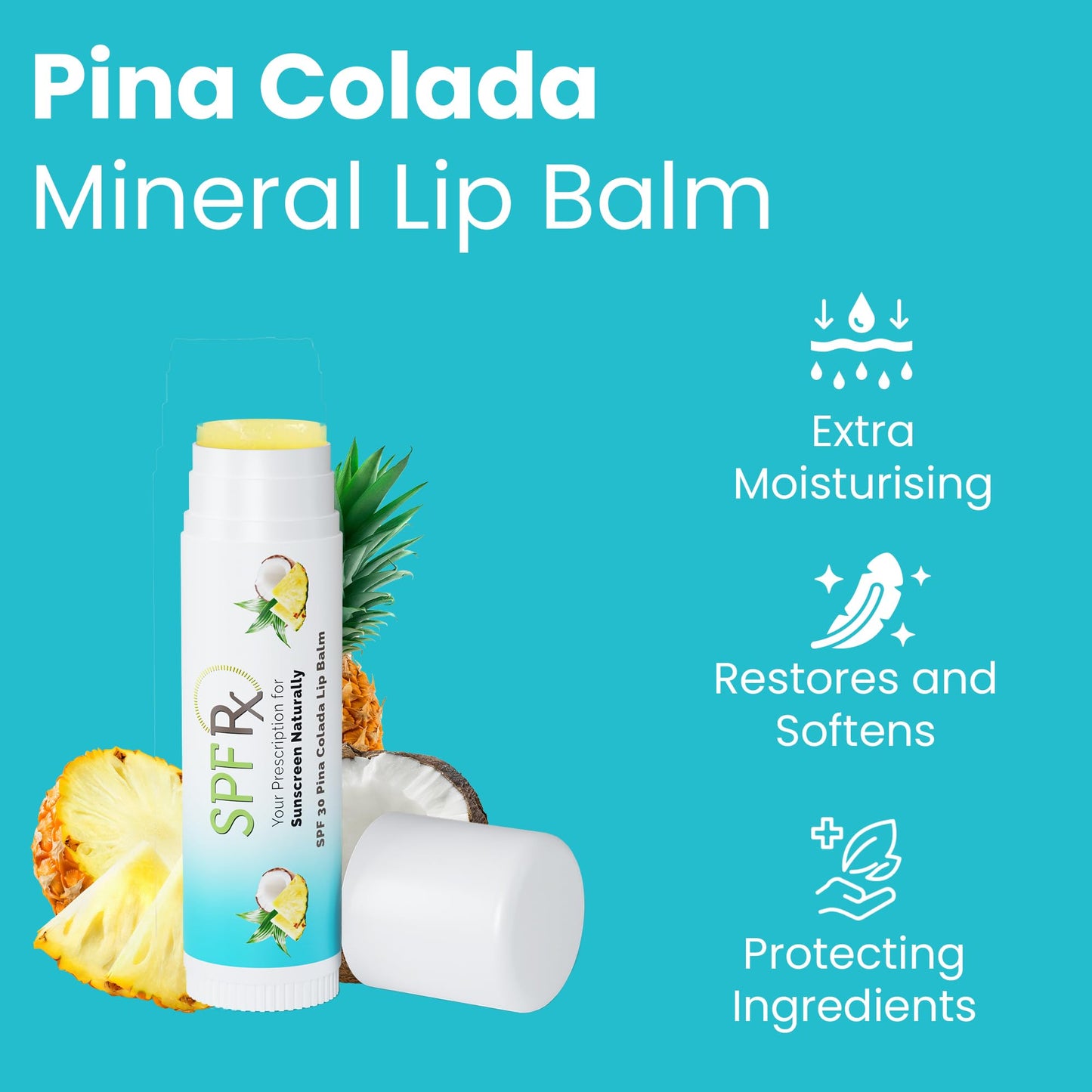 SPF Rx, SPF 30 Pina Colada Sunscreen Lip Balm Broad Spectrum Protection, Rapid Relief for Dry Chapped Lips, Superior Protection Against UVA & UVB Rays Beauty and Personal Care SPF Rx