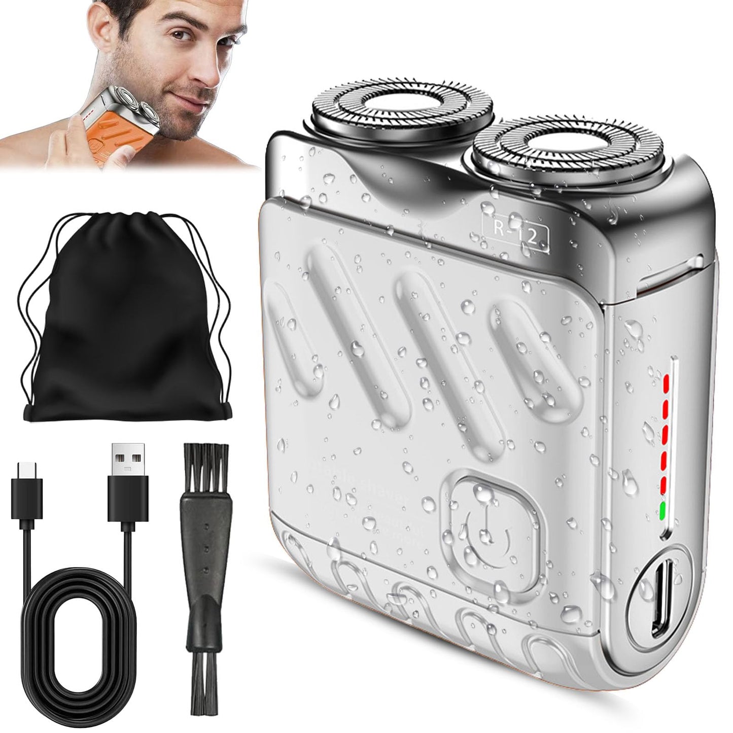 Small Steel Cannon Suspended Magnetic Blade, Portable Rotary Dual Ring Electric Shaver, Fully Waterproof, USB Rechargeable, One-Button Long Lasting Beauty and Personal Care tarcegta