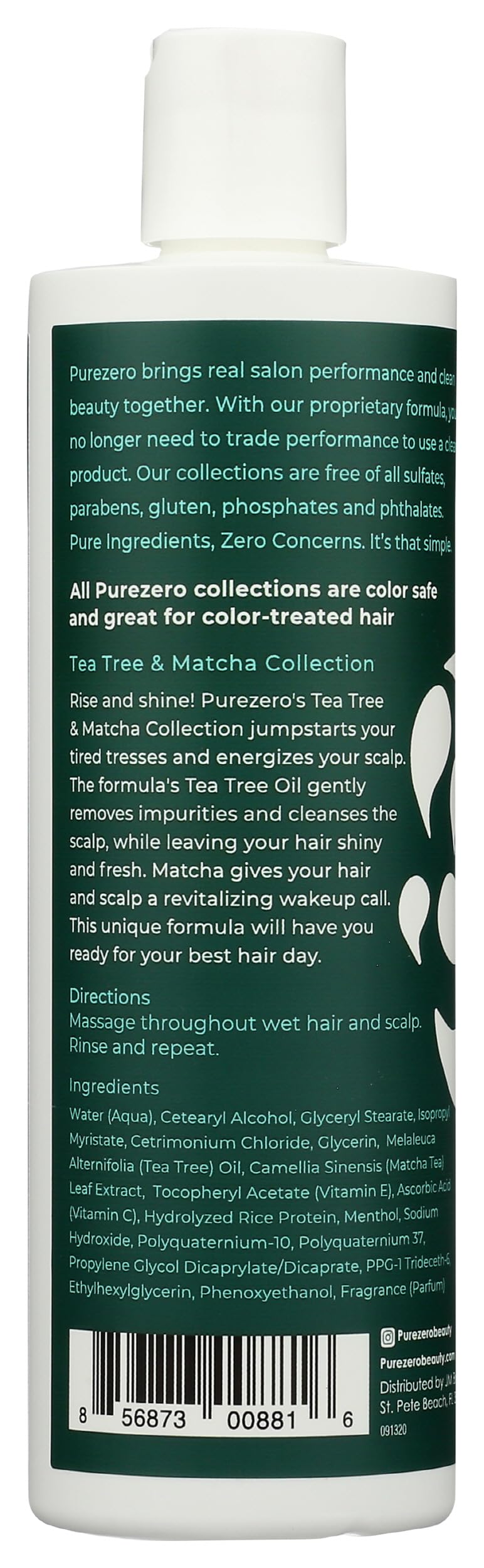 Purezero Tea Tree & Matcha Conditioner - Minty Nourishing & Invigorating Scalp Treatment - Zero Sulfates, Parabens, Dyes Vegan and Cruelty Free - 12