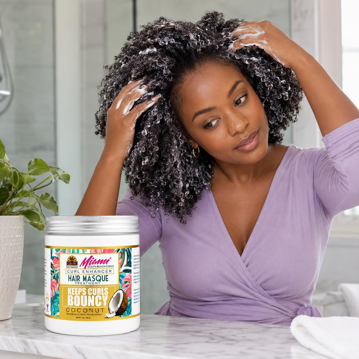 OKAY Miami South Beach Hair Masque 17 oz - Deep Conditioning Hair Mask for Dry, Damaged & Curly Hair - Hydrating Repair Treatment with Coconut, Argan