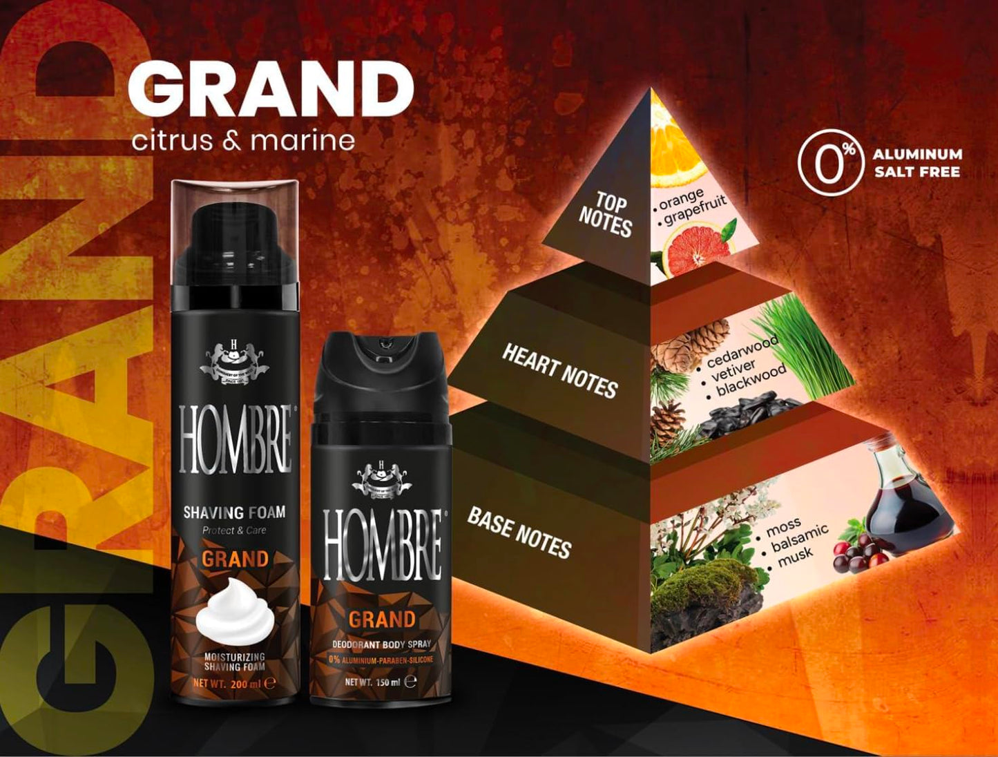 HOMBRE Grand Shave Foam for Men - Citrus Marine Woody Scent - Smooth Glide & Comfort - Aluminum-Free Formula 200 ml (Pack of 3) Beauty and Personal Care HOMBRE