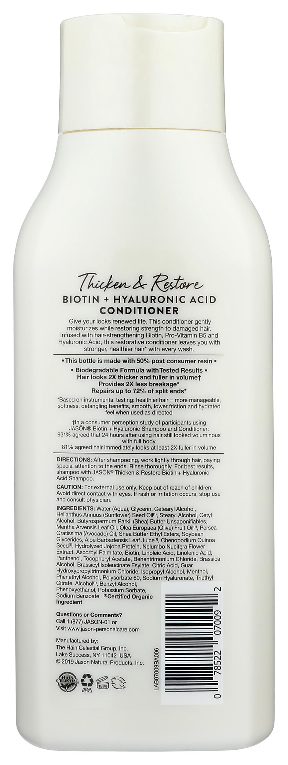 Jason Conditioner, Thicken & Restore Biotin and Hyaluronic Acid, 16 Oz