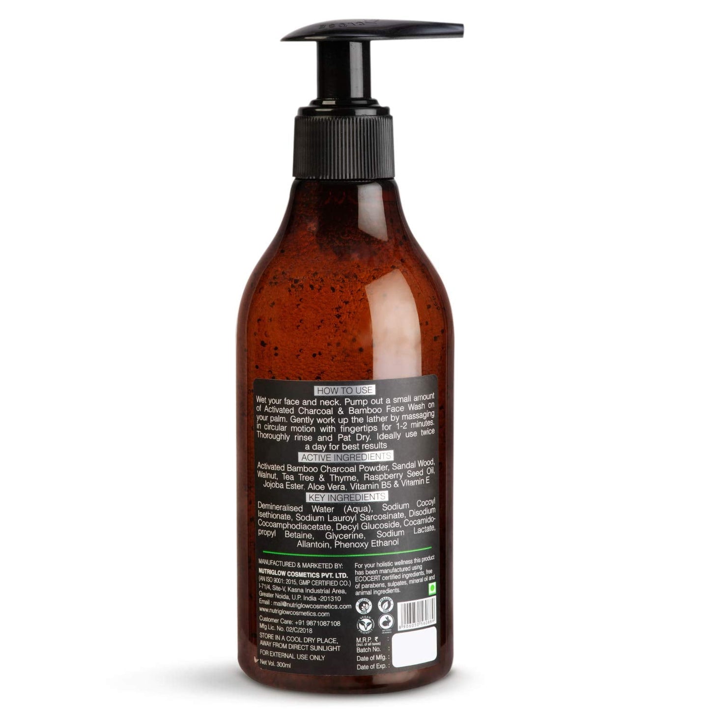 NUTRIGLOW NATURAL'S Bamboo & Charcoal Acne Face Wash With Rasberry Seed Oil, Jojoba Ester, Sandalwood & Aloe vera, Smoothen & Detox, Skin Lightening Beauty & Personal Care NUTRIGLOW
