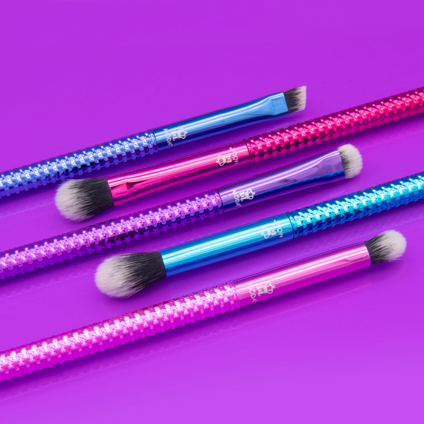 MODA Pro 5pc Deluxe Eye Makeup Brush Kit, Includes - Shader, Crease, Detail, Smudger, and Liner Brushes (Multi-Colored Metallic) Beauty & Personal Care MODA