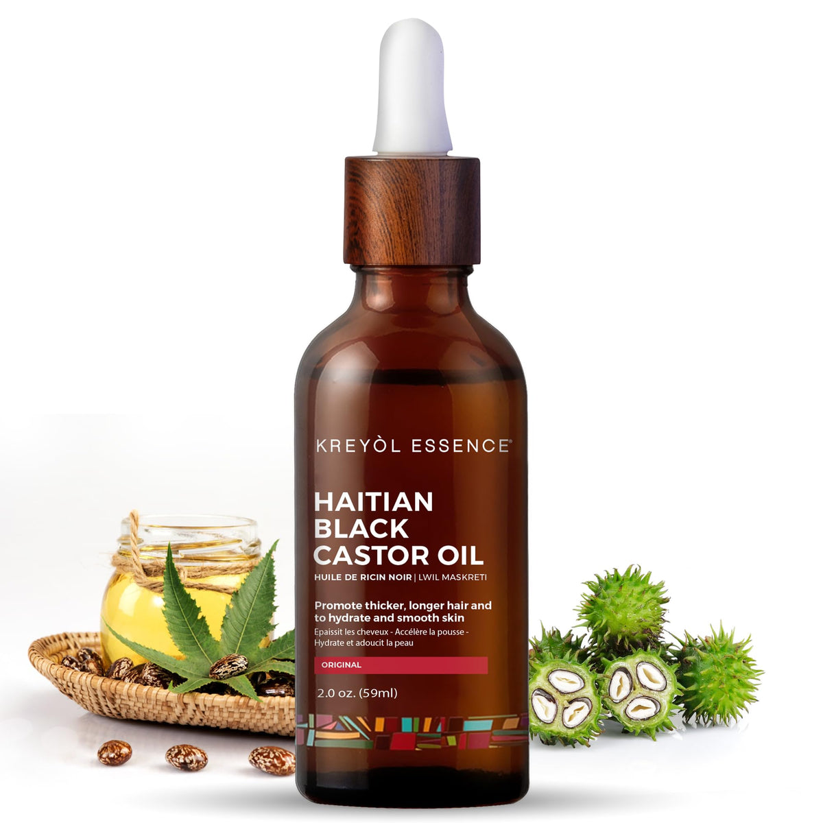 Kreyol Essence Haitian Black Castor Oil Organic Cold Pressed Hexane-Free for Hair Growth, Skin & Scalp, 100% Pure Unrefined Single-Ingredient,