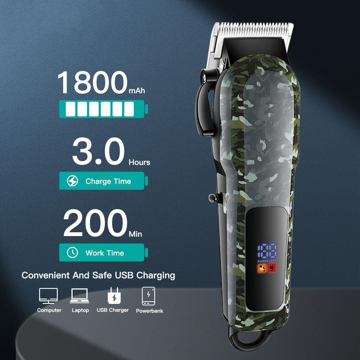 GLESVOWIO Pro Hair Clipper Professional Trimmer Adjustable Cutting Machine Electric Barber Digital Display for Men Beauty and Personal Care GLESVOWIO