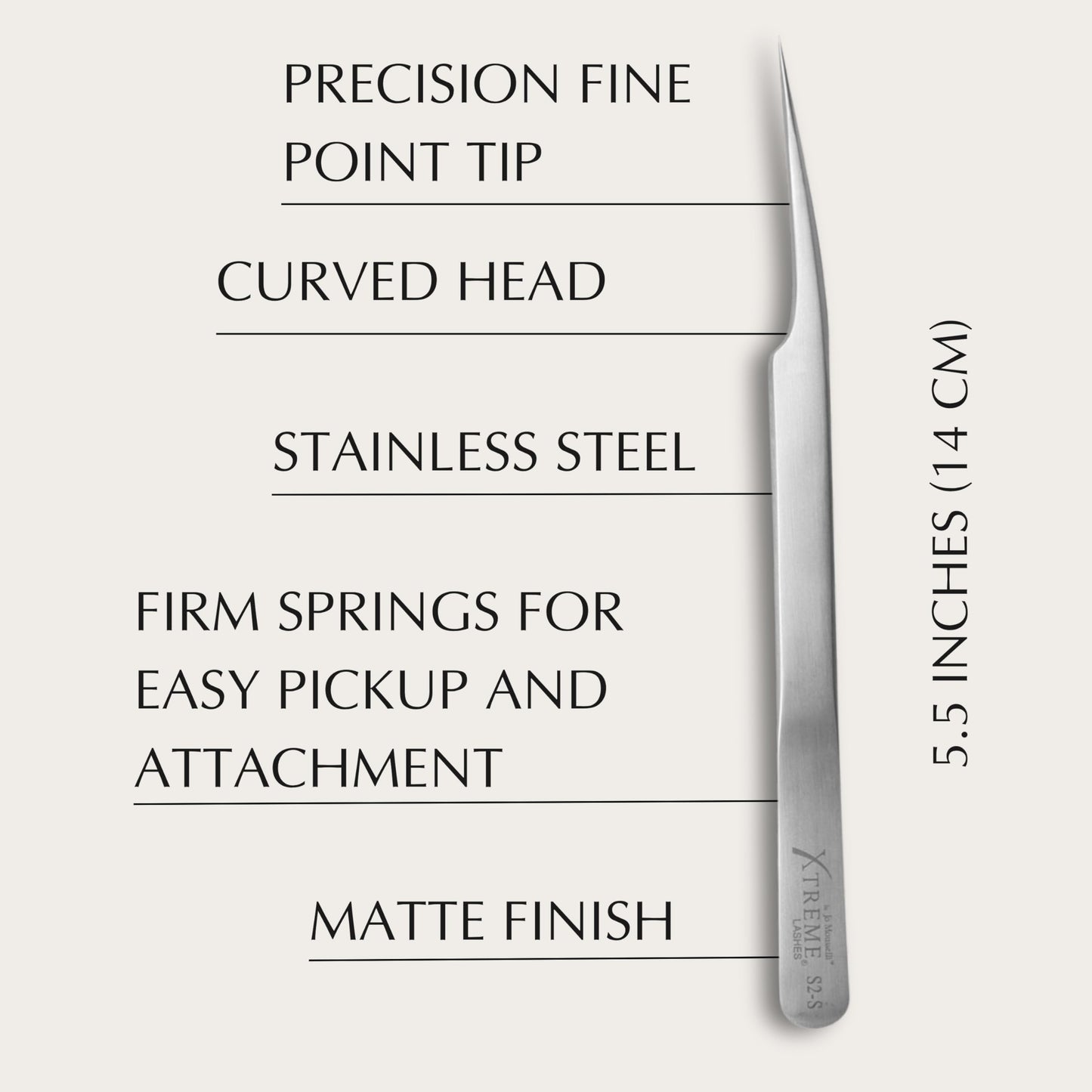 Xtreme Lashes Professional Curved S2-S Tweezer, 5.5 Inches (14 CM), Signature Series, Stainless Steel, Spring Tension, Precision Isolation Eyelash Beauty and Personal Care Xtreme Lashes