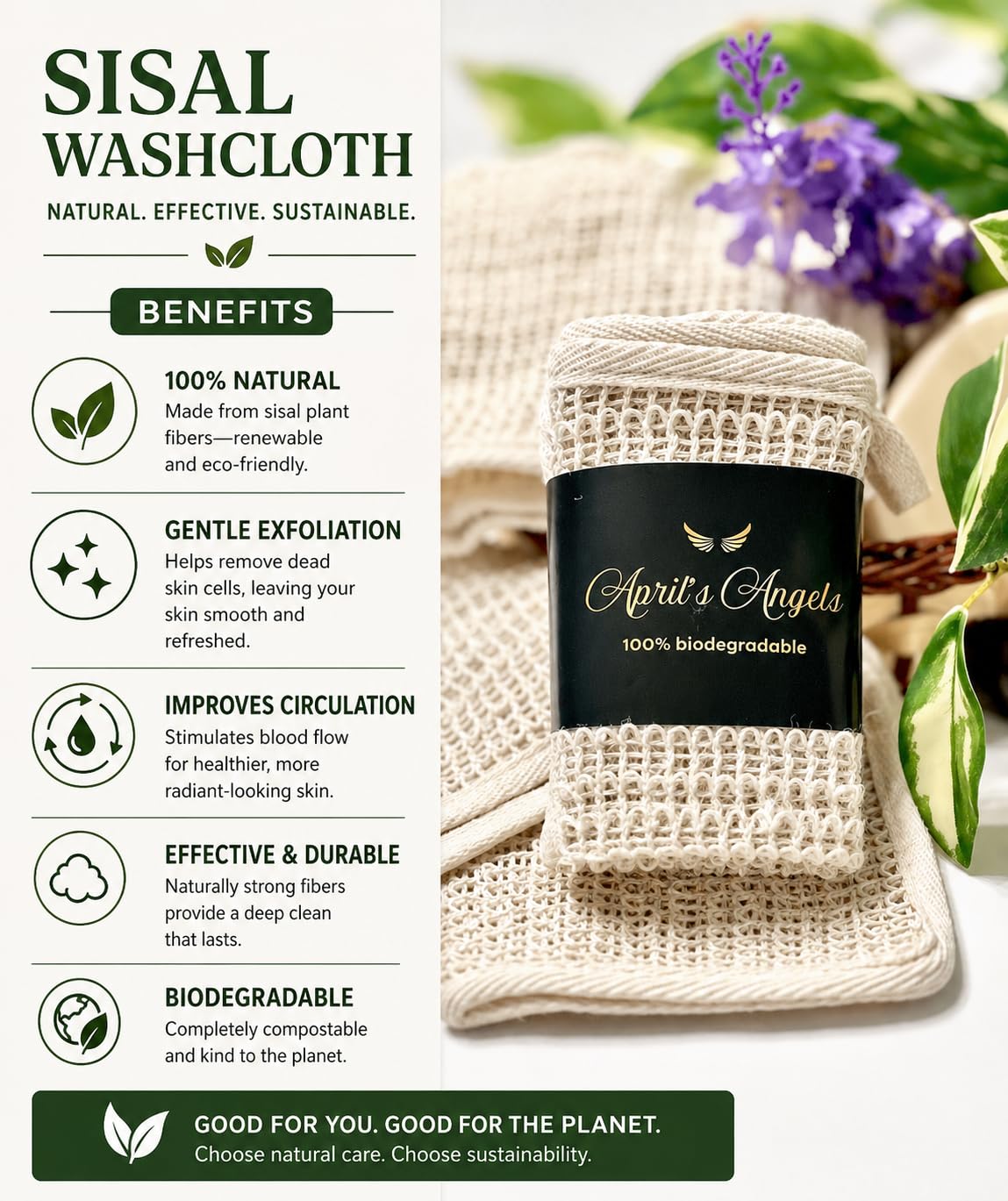 100% Natural Sisal Washcloth. Gentle Exfoliation for Smoother Skin. Durable & Reusable for Face & Body. 100% Biodegradable. Removes Dead Skin Cells Beauty and Personal Care April's Angels