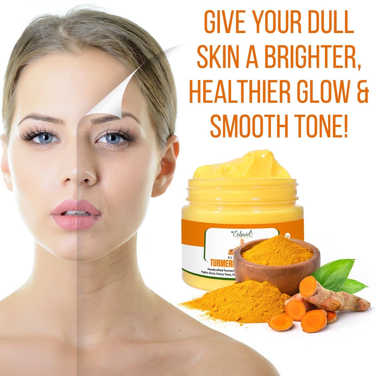 Erbaid Turmeric Face Cream for Face & Body - All Natural Turmeric Skin Brightening Lotion - Turmeric Cleanses Skin, Fights Acne, Evens Tone, Fades Beauty & Personal Care Erbaid