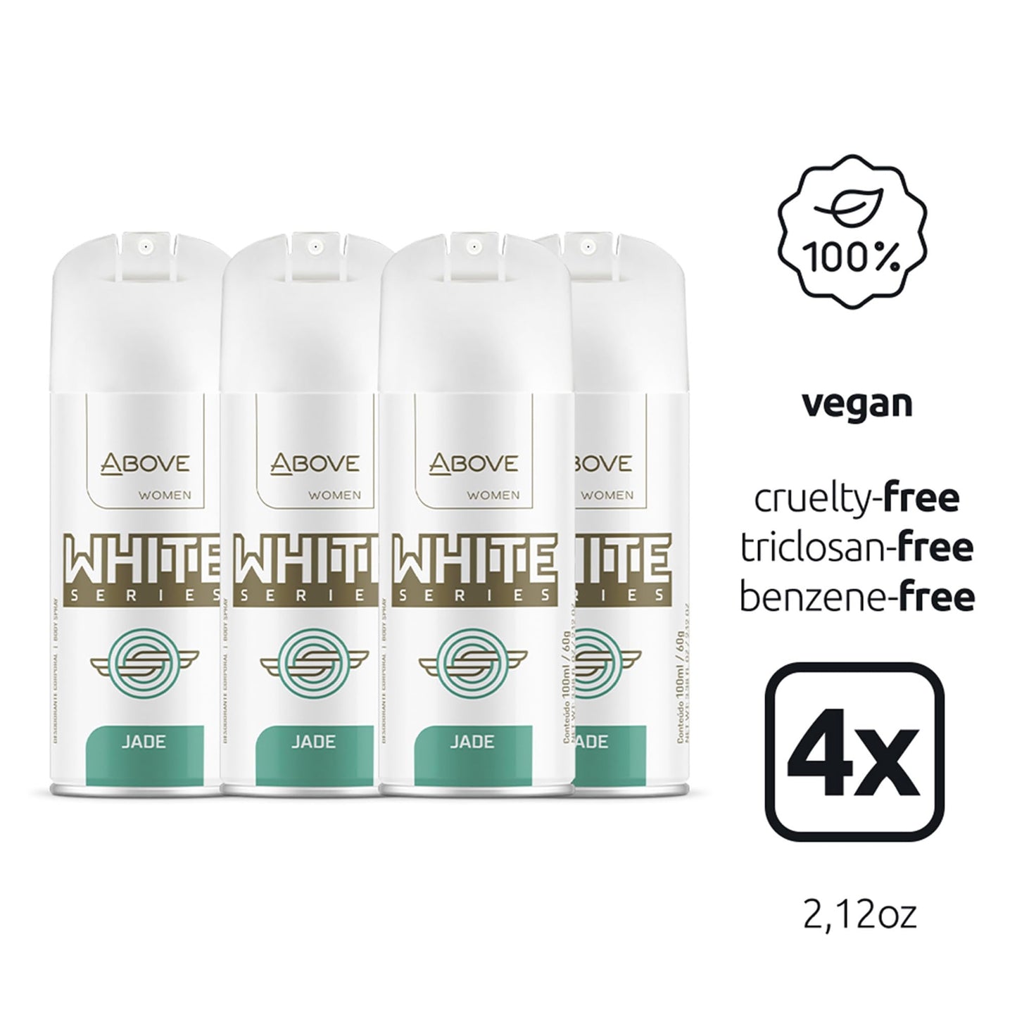 ABOVE White Series Body Spray, Jade, 4 pcs - Deodorant Spray - Masks Perspiration Odors - Long-Lasting Dry Spray - Paraben-Free - Cruelty-Free 2.12 oz Beauty and Personal Care ABOVE