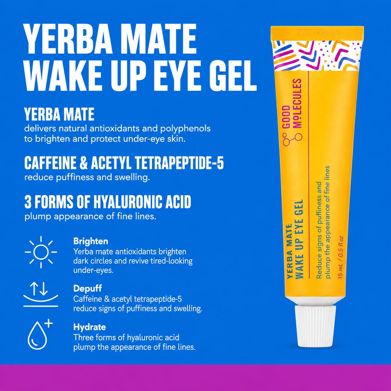Good Molecules Under Eye Cream and Eye Patches for Dark Circles, Puffiness and Tired Eyes - Yerba Mate Eye Gel (15ml) and Caffeine Hydrogel Eye Beauty & Personal Care Good Molecules