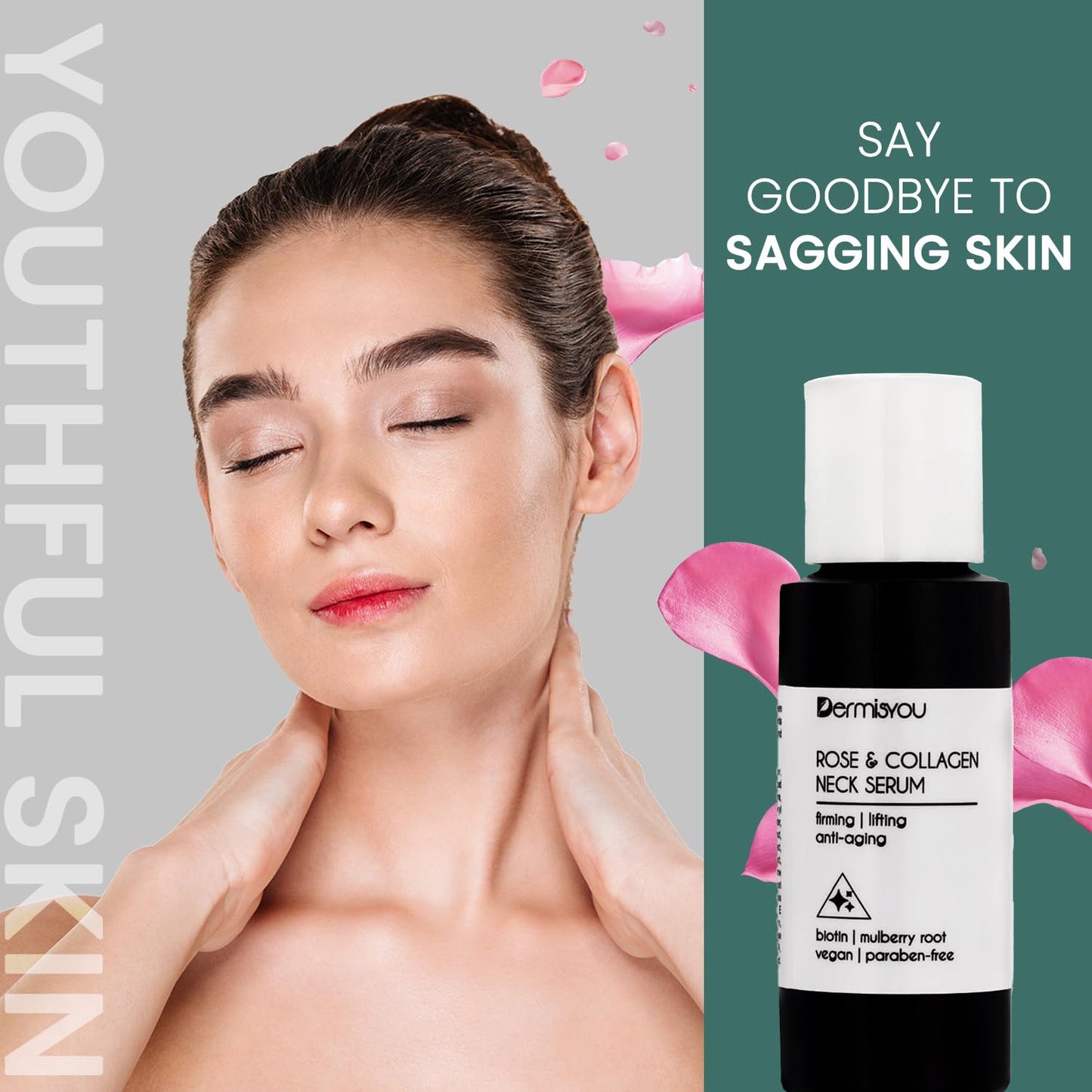 Anti-wrinkle Neck Serum with Rose Water & Collagen | Vitamin C & E, Mulberry Root, Biotin | Neck Skin Tightening, Firming, Lifting, Moisturizing | Beauty & Personal Care Dermisyou
