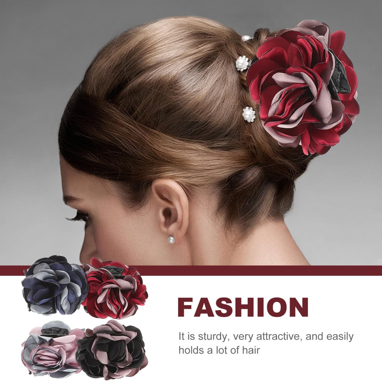 Lurrose 4Pcs Ribbon Hair Claws Large Claw Clamps Rose Flower Bow Jaw Hair Clip Barrette Ponytail Holders for Girls Women Beauty & Personal Care Lurrose