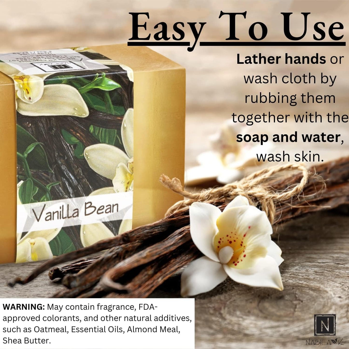 Nabila K Vanilla Bean Glycerin Bar Soap | Sweet Vanilla Scent | Natural, Vegan, Hypoallergenic | 100% Vegetable Glycerin, Sulfate-Free, Paraben-Free | Beauty & Personal Care Nabila K