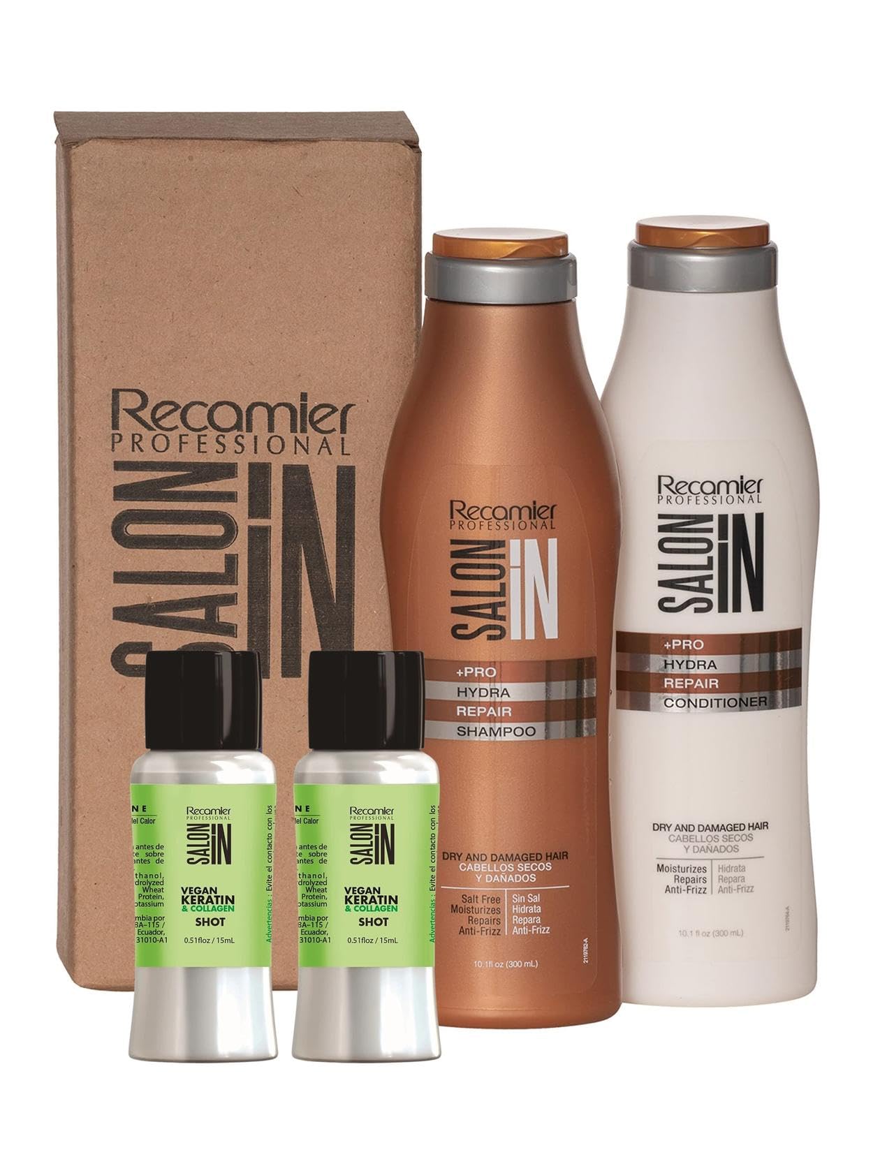 RECAMIER Salt Free Shampoo Repair and Ultra Hydrate Conditioner Hair Treatment Set 10.1oz +2 Nano Keratin Shots Beauty & Personal Care RECAMIER PROFESSIONAL SALON IN