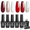 Beetles Gel Nail Polish - Candy Cane Gel Polish Set, 6 Color Burgundy Red Glitter White Silver Snow Holiday Sparkle Manicure Kit Soak off Uv Nail Art Beauty & Personal Care beetles Gel Polish