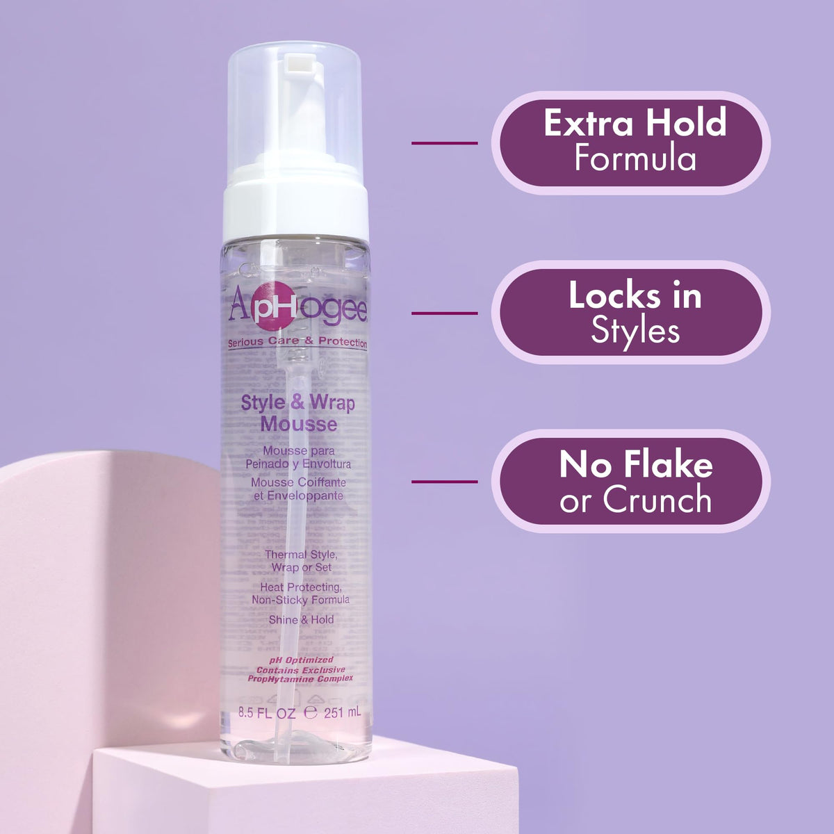 Aphogee Style & Wrap Mousse 8.5 oz - Alcohol-Free, Long-Lasting Hold, Adds Shine & Body, Heat Protection