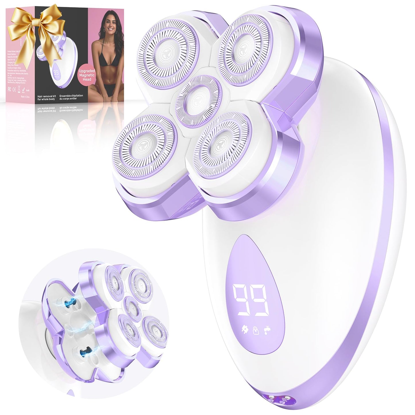 Electric Razors for Women - Upgraded Electric Shaver for Women with Magnetic Heads, Rotary Hair Remover Kit for Legs Bikini Face, Lady Trimmer Beauty and Personal Care Bazivve
