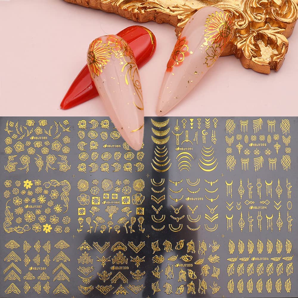 Flowers Nail Art Stickers Decal 3D Self-Adhesive Gold Flower Leaf Lace Nail Supplies Flower Nail Stickers Geometry Line Nail Designs for Women Girls Beauty & Personal Care SPLOCUDU