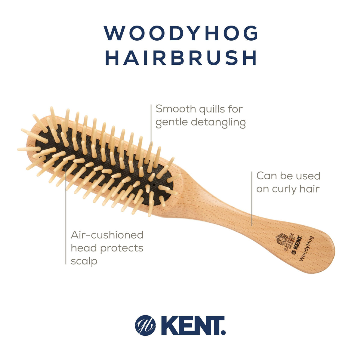 Kent KB Woodyhog Travel Size Detangling Brush Beech-wood, Firm Rounded Wooden Bristles, Natural Cushion Detangler Wooden Hair Brush for Women Men and