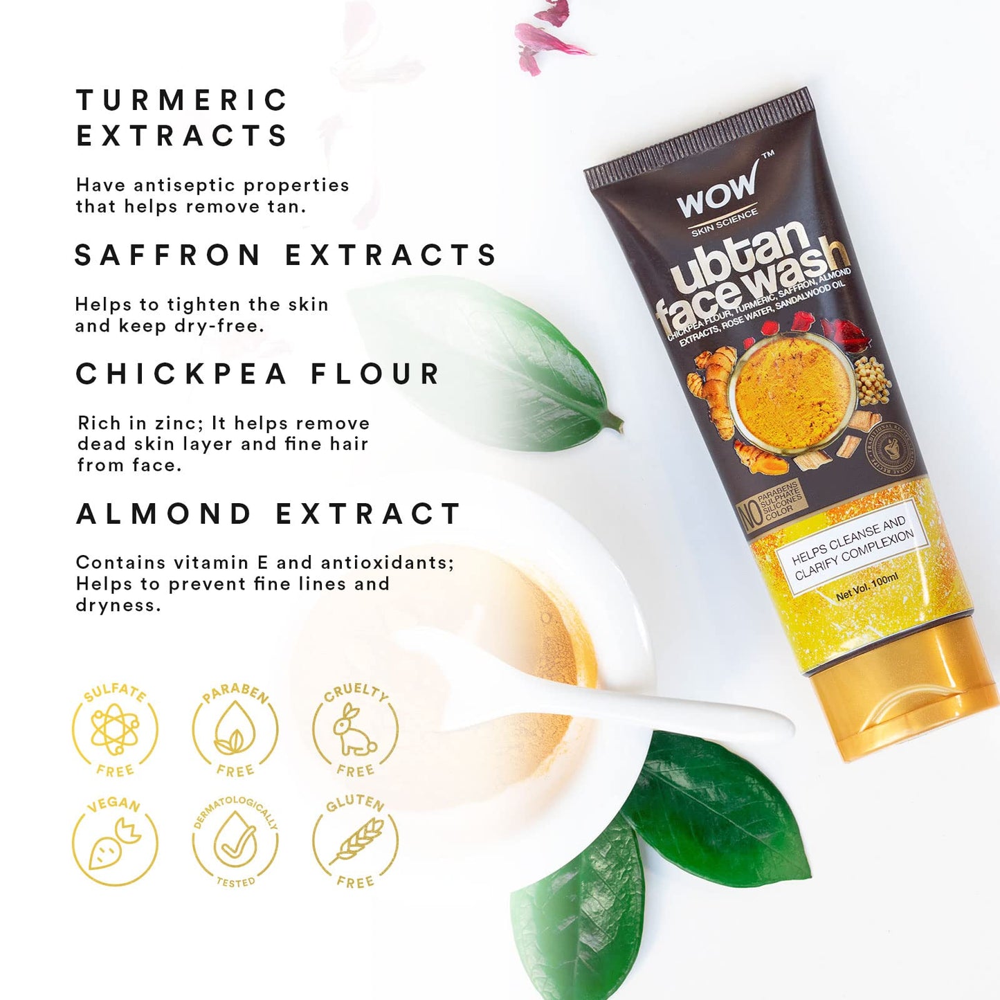 WOW Skin Science Ubtan Face Wash with Chickpea Flour, Turmeric, Moisturize Skin Help With Dryness - 100ml Beauty & Personal Care WOW Skin Science