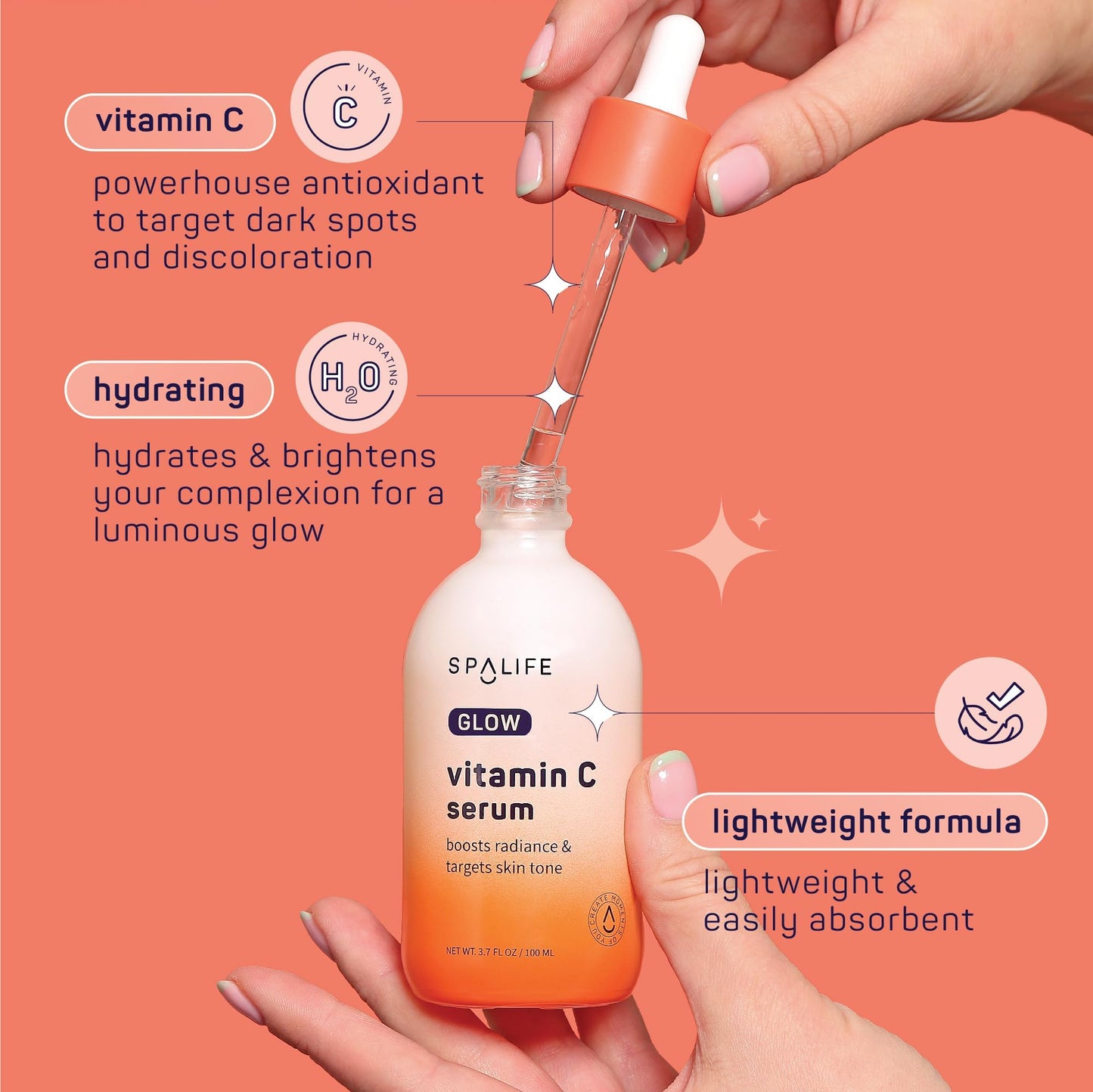 SpaLife Glow Vitamin C Serum for Face | Korean Brightening Face Serum for Dark Spots & Uneven Tone | Illuminating Skin Treatment | Lightweight Beauty & Personal Care SpaLife