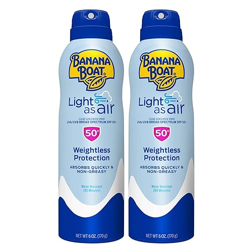 Banana Boat Light As Air Sunscreen Spray SPF 50 Twin Pack| Lightweight Sunscreen, Spray On Sunscreen, Body Sunscreen Spray, Non-Greasy Sunscreen Beauty & Personal Care Banana Boat