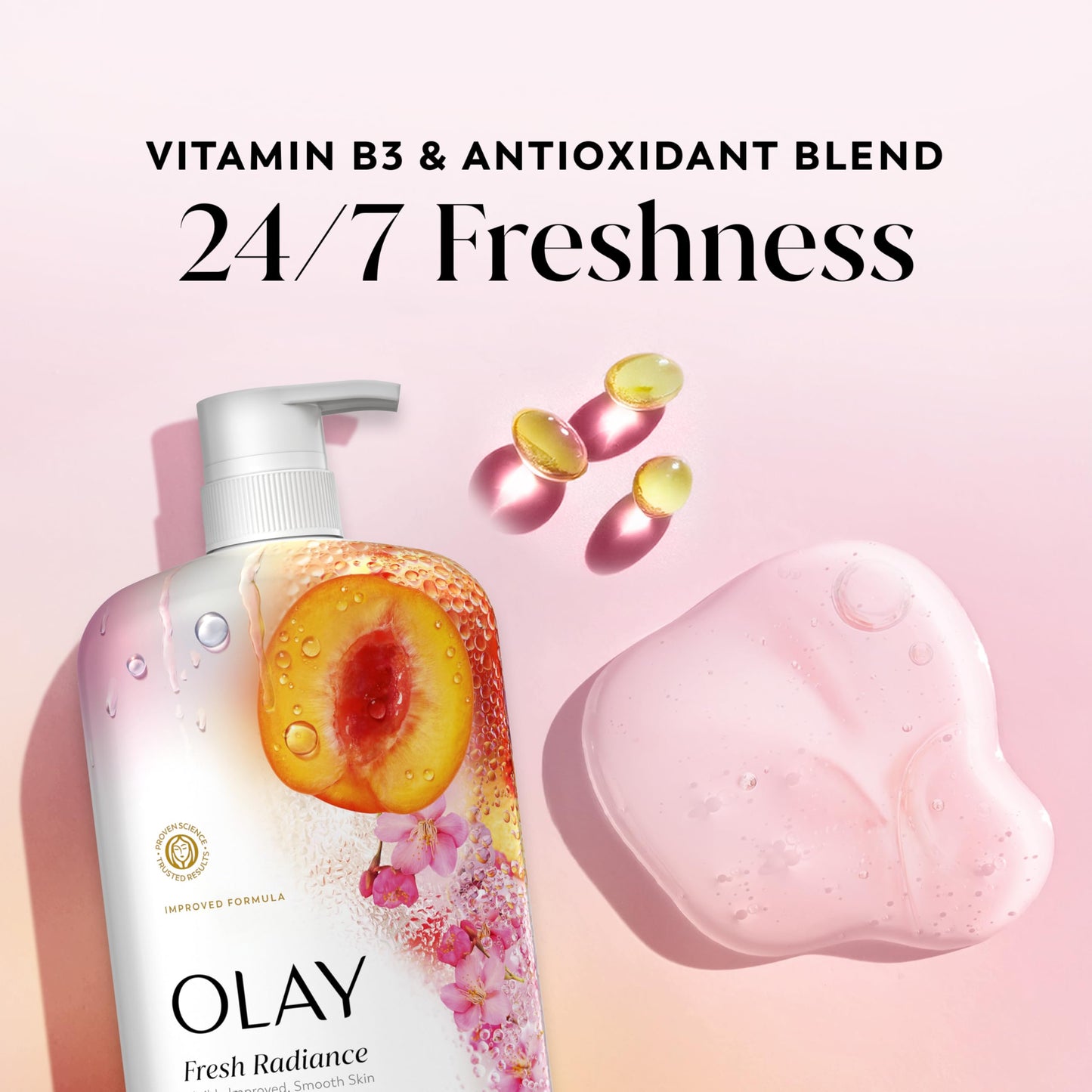 Olay Body Wash for Women, Fresh Radiance, 24/7 Skin-Loving Freshness, Visibly Radiant, Plant Based Cleansers, Vitamin B3 & Antioxidant Blend, For All Beauty & Personal Care Olay